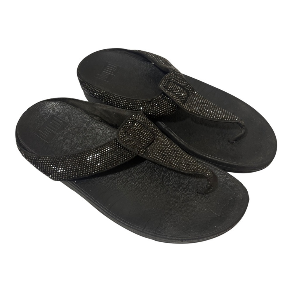 Fitflop black lulu embellished crystal thong flip flops size 8